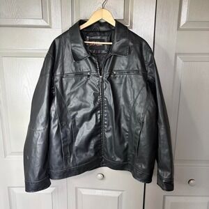 Be Ethic Vintage Mens Black Leather Biker Jacket Full Zip Pockets XXL